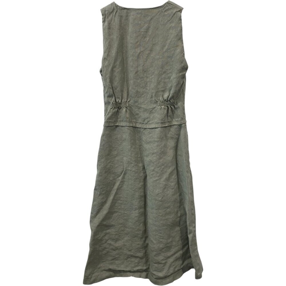 Zara ZW Collection Linen Sleeveless Elastic Waistline Button Front Midi Dress Ol - Picture 5 of 9